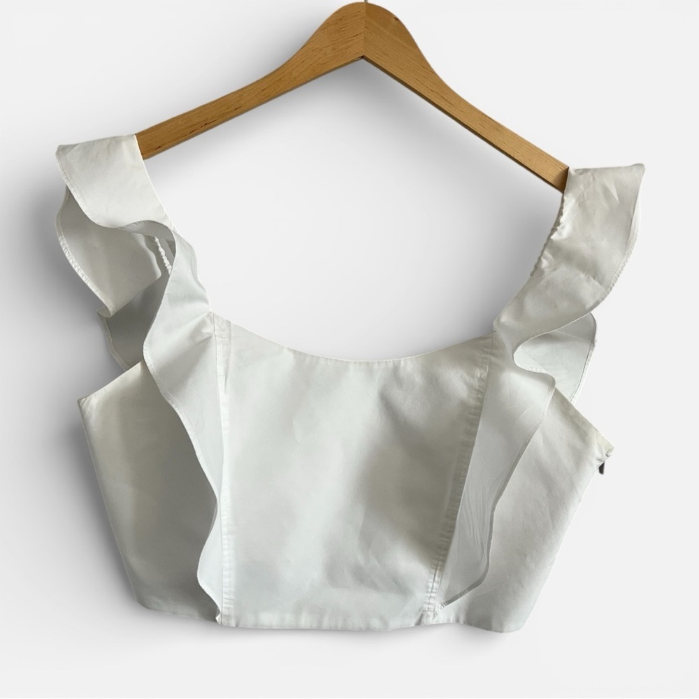 Wilfred Aritzia White Ruffle Crop Top Size 10 100% Cotton Romantic Blouse